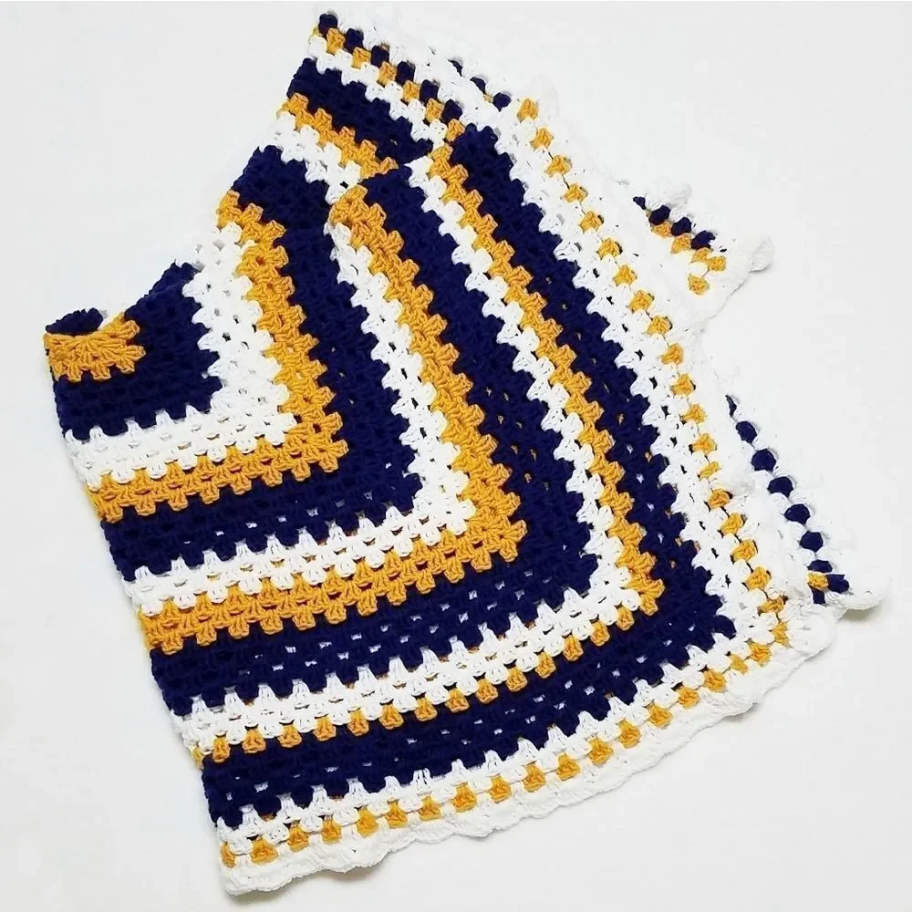 VINTAGE 80s Granny Square Throw Afghan Blanket